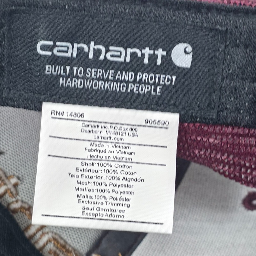 Carhartt Mesh Trucker Snapback Cap Burgundy Gold Logo One Size Adjustable - Picture 6 of 7